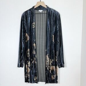 Adore Womens Velvet Burnout Duster Cardigan Size XL Blue Gray Floral Whimsigoth